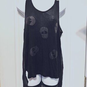 Moon Collection Los Angeles-Women's Black Tank Top-Skulls-Beads-Sheer open Back